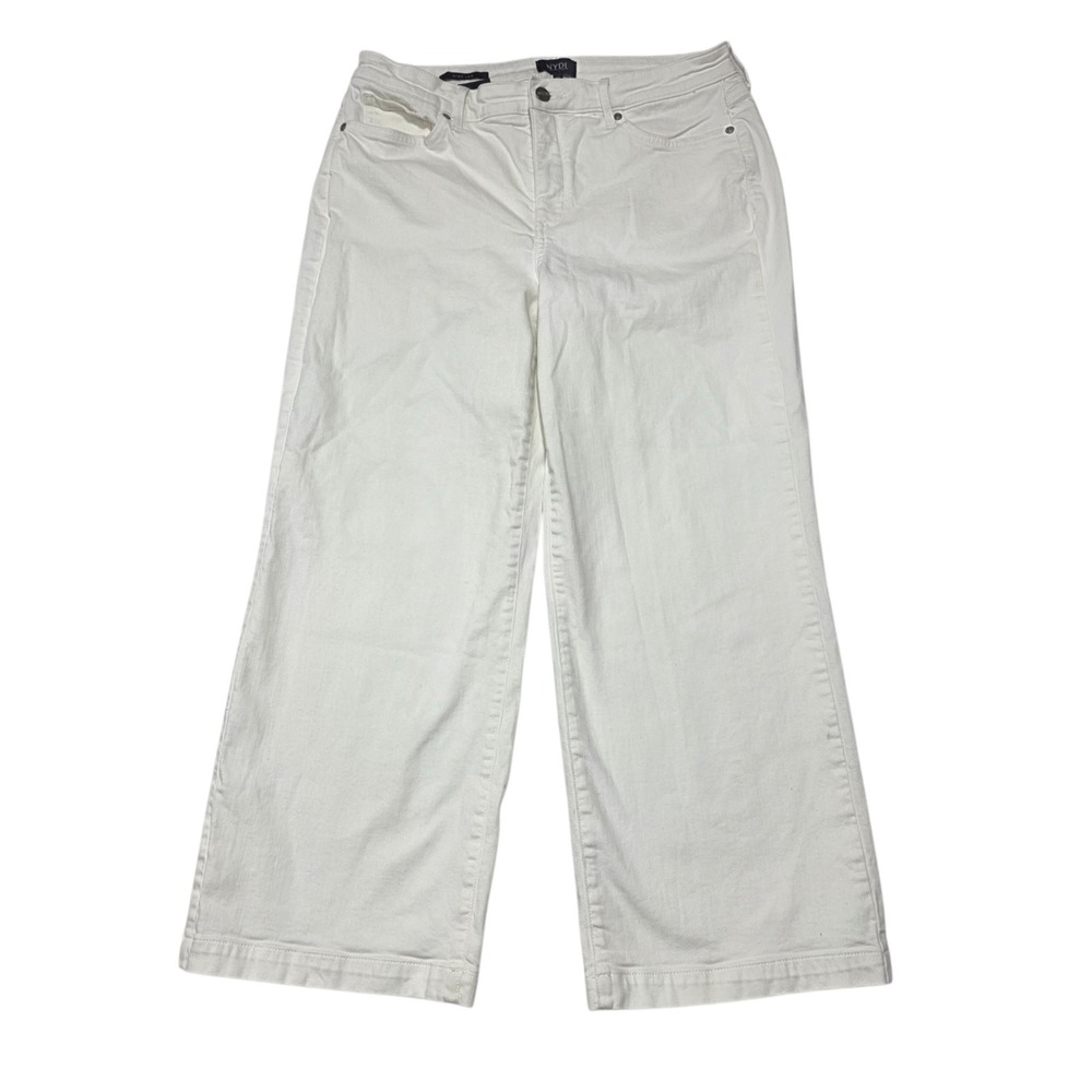 NYDJ Wide Leg Cropped Jeans Women 12 White Lift Tuck Stretch Denim Pants
